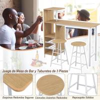 Juego de Mesa de Comedor de 3 Piezas Mesa de Comedor de Doble Nivel con 2 Taburetes de Bar, 3 Estantes, Soportes para Copas y Botellas, Mesa Alta de Cocina MDF - details 5