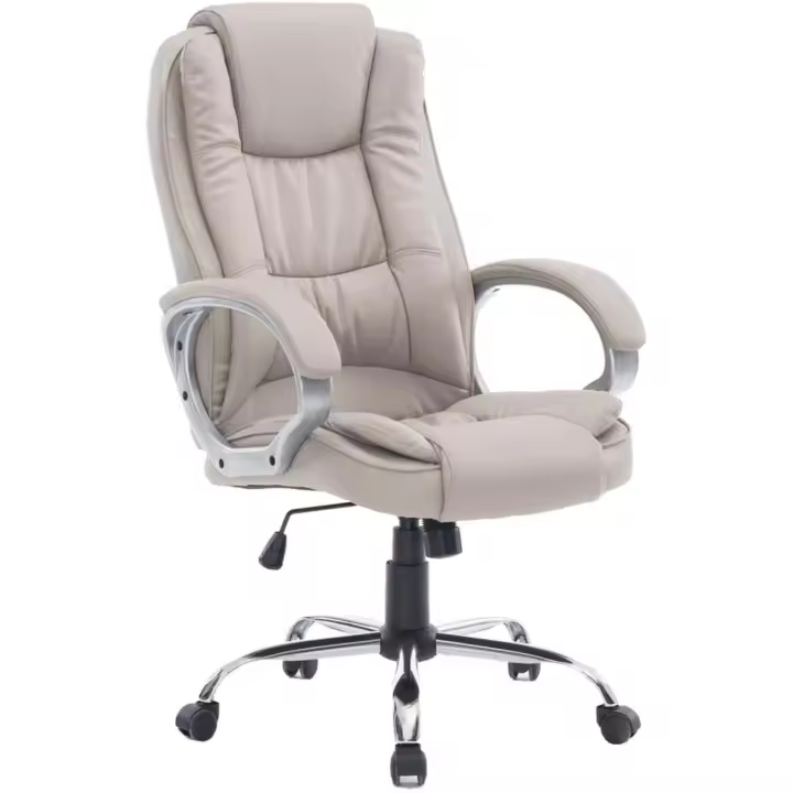 Silla sillón de Oficina Estudio Alta Gama tapizado en Piel sintética, Color Beige taupé. - 1