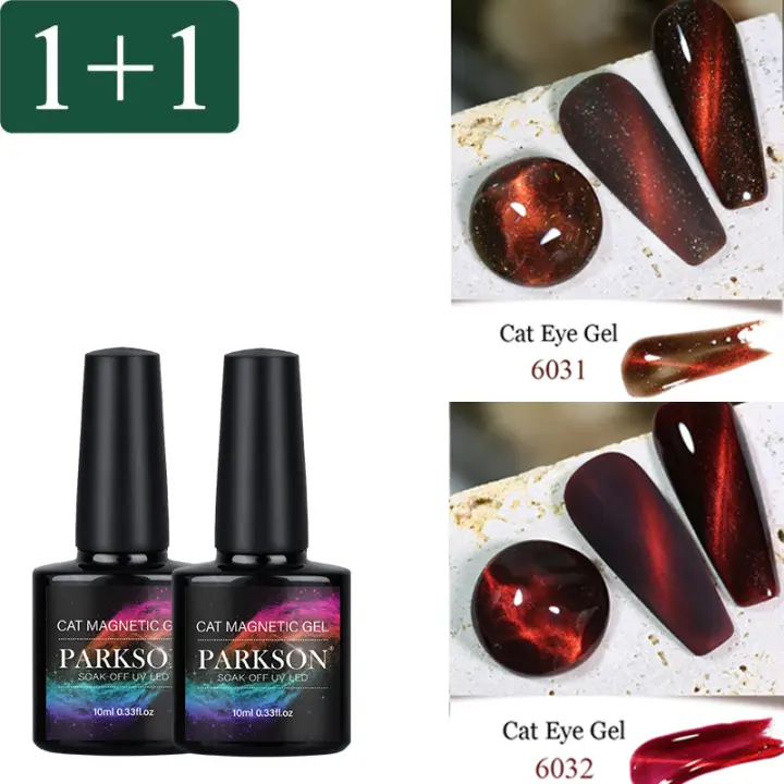 Parkson-esmalte de uñas en Gel magnético para manicura, Barniz UV de larga duración, 2 piezas, Ojo de gato, serie verde y roja, 10ML - 1