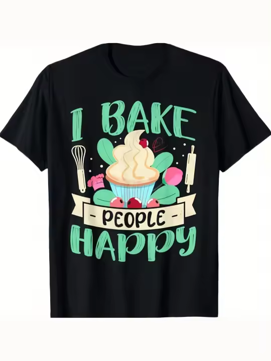 I Bake People Happy, camiseta para hornear, regalo para papá, manga corta con cuello redondo suave y cómoda, 230g - 1