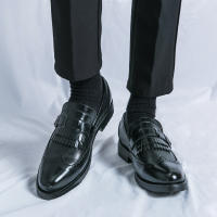 Zapatos formales de negocios para hombres, borla de empalme de un solo botón, Retro, moda juvenil, diario, oficina, banquete, novio, boda - details 22
