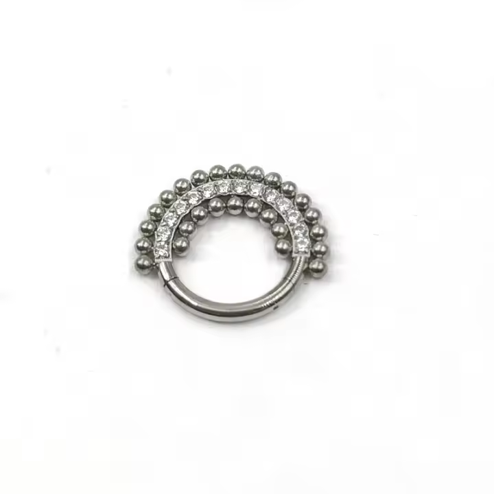 Pendientes de aro para piercing para mujer, aro con bisagras para el cartílago, hélice g23, cuentas de titanio, cz, para la nariz, segmento con bisagras, tragus, cartila, 1 unidad - 1