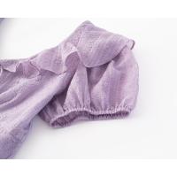 Vacaciones francesas con cuello en V, borde de volantes, vestido de manga corta con cintura y delgado, el vestido morado suave es versátil - details 5