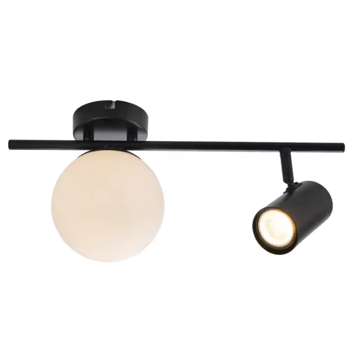CBJKTX Foco de techo de 2 llamas negro Plafón moderno con GU10 Giratorio 40CM Metal Bola de vidrio E14 - 1