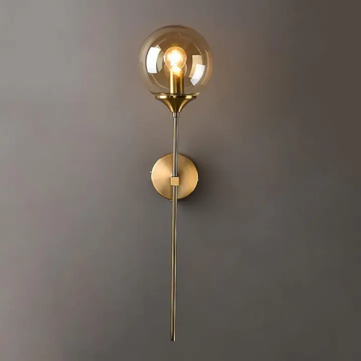 Lámpara de Pared Industrial Vintage Iluminación Interior Led Luz de Pared E14 Dorado para Dormitorio Sala de Estar Pasillo Comedor Material de Vidrio Amber - 1