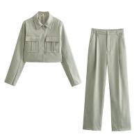 BUNO-traje informal para mujer, Chaqueta corta con bolsillos y cuello vuelto, pantalones elegantes de pierna ancha, moda urbana, primavera y verano, 2025 - details 2
