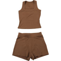 BUNO-chándales informales para Mujer, conjunto de 2 piezas, chalecos cortos elásticos con cuello en U y pantalones cortos acanalados, ropa deportiva concisa para gimnasio - details 69