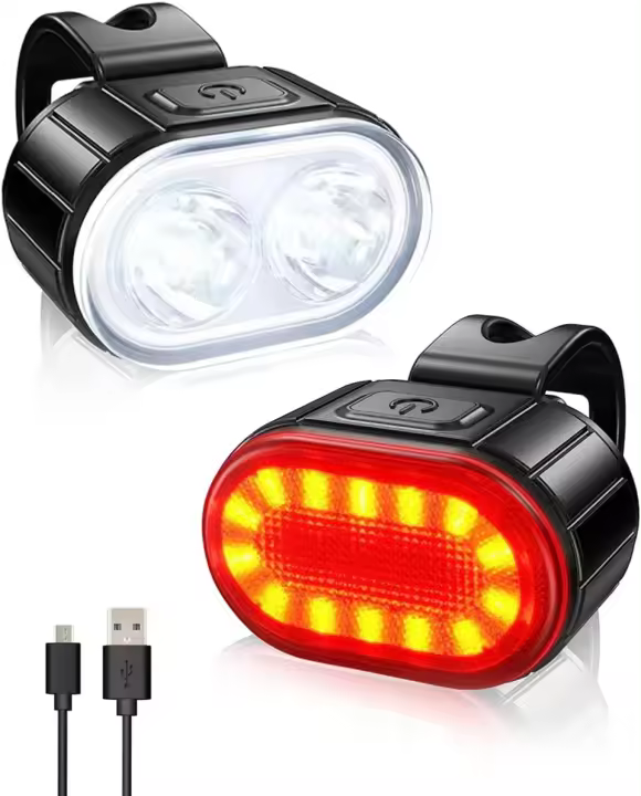 Juego de luces de bicicleta recargables por USB, luz trasera LED superbrillante delantera y trasera de 350 lúmenes, resistente al agua IPX5, 4/6 modos, memoria de modo - 1