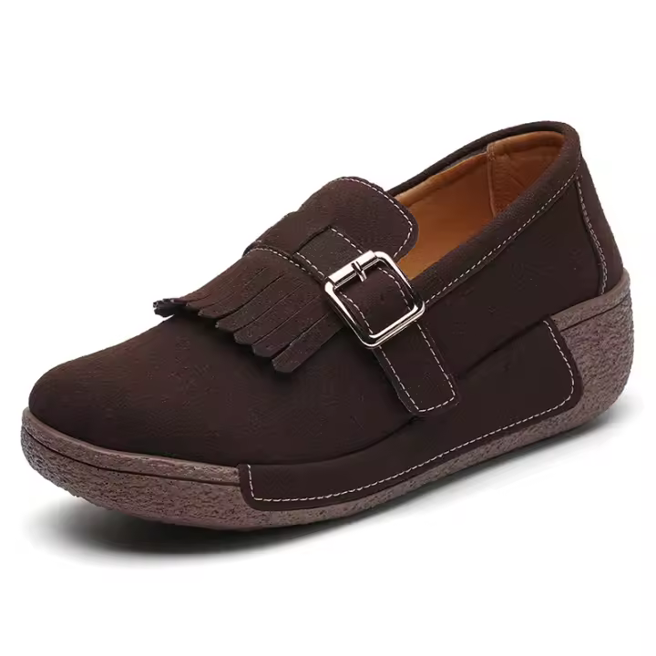 Mocasines sin cordones con plataforma para mujer, mocasines de gamuza cómodos, zapatos casuales con cuña baja y ancha - 1