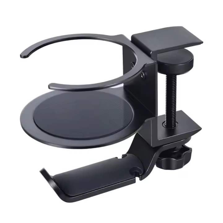 Soporte para auriculares con forma de taza 2 en 1, soporte giratorio de 360 ​​grados para escritorio, soporte para auriculares para juegos, ahorra espacio, negro - 1