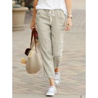 Pantalón elegante liso y sencillo para mujer, Pantalón recto recortado con cordón y cintura elástica, Pantalón informal de oficina para mujer - details 5