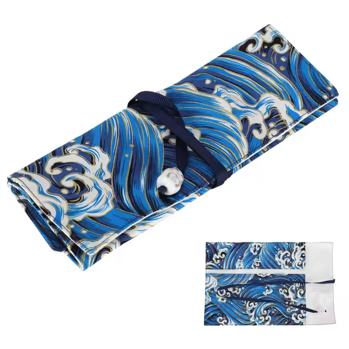 Estuche para lápices para estudiantes con 15 agujeros, organizador de bolígrafos enrollables, suministros de papelería escolar, regalo azul - 1