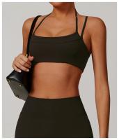 Sujetador de Yoga suave con espalda de belleza para mujer, entrenamiento de gimnasio, deportes de secado rápido, Top elástico con doble hombro y cuello, ropa interior para correr y Fitness al aire libre - details 12