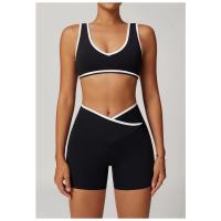 Sujetador deportivo decorativo con contraste y cuello en V, top corto de entrenamiento inalámbrico grueso, ropa deportiva para gimnasio, yoga y correr - details 0