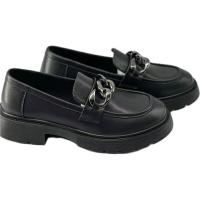 Mocasines personalizados con punta redonda, zapatos mocasines gruesos de 3cm para mujer, color negro y marrón, hebilla de zapato de metal - details 2