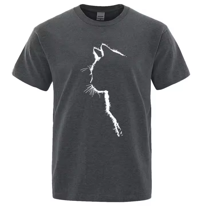 Camiseta de algodón para hombre con estampado de gato, camisa de manga corta de verano, estilo informal Hip Hop, divertida - 1