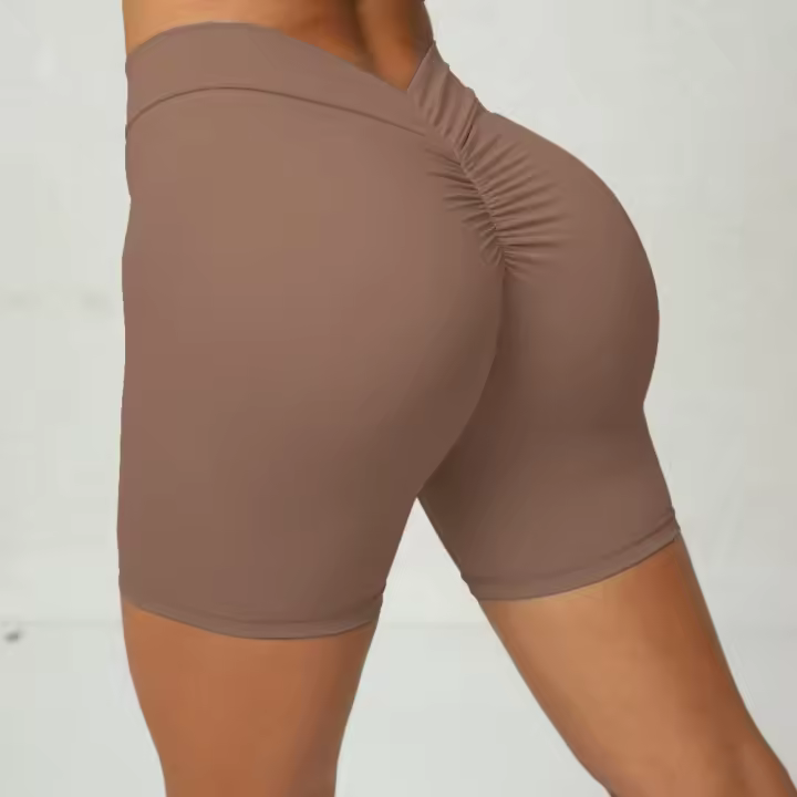 Pantalones cortos de yoga con nalgas ajustadas y arrugadas en V profundo - 1