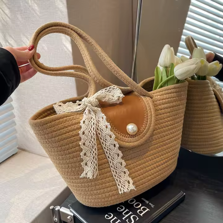 Bolso Playero de Paja Natural 2024 Bandolera Ligera con Diseño Mediterráneo - 1
