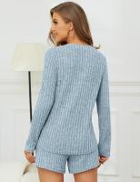 Conjunto de punto a rayas cepilladas de dos piezas para mujer, manga larga, color sólido, informal, otoño e invierno, 2024 - details 10