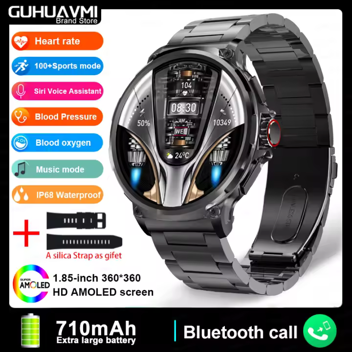 Para Android Ios GPS Track Reloj Inteligente hombres 1.85 pulgadas ultra HD AMOLED Screen,batería grande de 710 mah,llamada Bluetooth,Rastreador GPS Men's,Pronóstico del tiempo real,Frecuencia cardíaca,ip68 impermeable,400 + Smart Watch de Mesa 2024 Nuevo - 1
