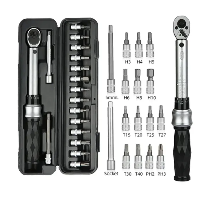 CXWXC-Juego de llaves de torsión para bicicleta, herramientas manuales de reparación de bicicletas, llave de trinquete bidireccional, aleación de 1/4 pulgadas, 1-25nm - 1