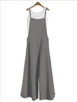 Mono sin mangas de verano para mujer, peto de pierna ancha liso, peto informal holgado de algodón con tirantes - details 4