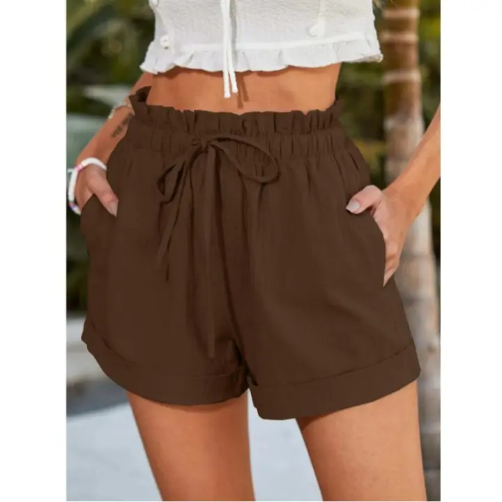 Pantalones cortos cómodos de verano para mujer, pantalones sueltos de pierna recta de poliéster a la venta - 1