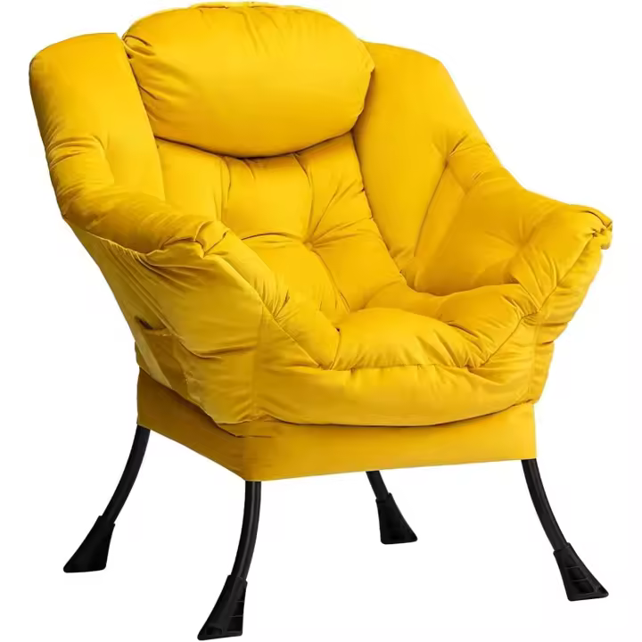 Sillon con Reposapies Salon Sillón Relax Terciopelo Sillon Lectura Dormitorio Comodos Butacas de Salon Silla en Metal, Negro - 1