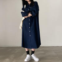 Vestido Denim Retro con Cuello Largo Elegante Estilo Coreano para Mujeres - details 3
