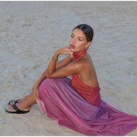 Vestido Halter sin Espalda de Colores Arcoíris Moda de Playa de Primavera 2025 para Mujeres - details 3