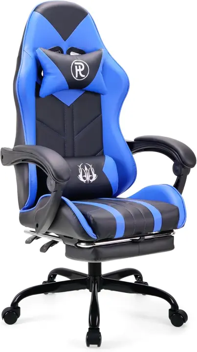 Silla Gaming Silla de Oficina Silla Giratoria Silla de Ordenador Silla de Tareas Silla de Escritorio Silla Ergonómica Silla de Carreras Silla de Cuero Silla PC Gaming (Rojo, con reposapiés) - 1