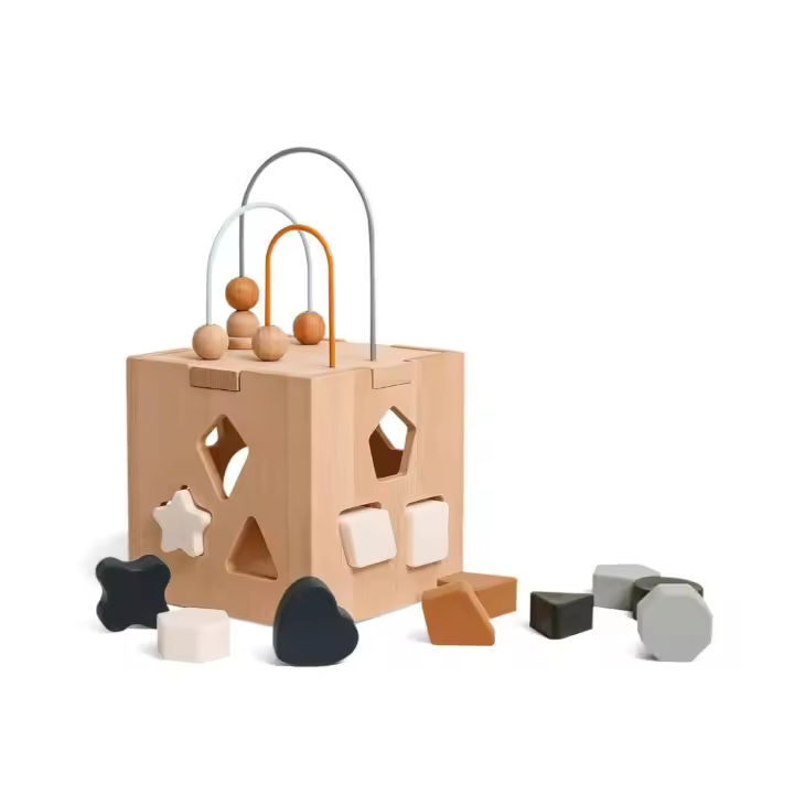 Cubo de Actividad de Madera Feliz 5 en 1 Centro de Juego con Forma de Laberinto de Cuentas - 1