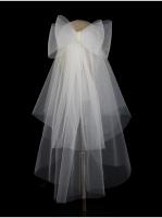 Velo de novia blanco V302 con lazo, lazos de perlas, tul semitransparente multicapa, velo de novia hasta los hombros con peine para el pelo - details 5