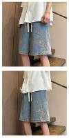 Pantalones Cortos de Denim Bordados para Hombres Moda Callejera Hip Hop Estilo Vintage de Pierna Ancha - details 8
