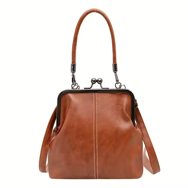 Bolso cruzado retro británico vintage 2025 Bolso de hombro de policiéster de alta calidad con cierre magnético Bolso negro elegante para la ciudad, las noches y el día a día Diseño minimalista, destacados en marrón - 1