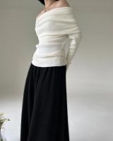 Otoño Invierno fuera del hombro mujeres suéteres elegante Vintage tejido sólido jersey alto elástico Top suave Chic jerseys 2025 - details 3