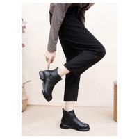 Botas de cuero para mujer Botas de invierno de moda para mujer Zapatos de tacón bajo cálidos y antideslizantes para mujer - details 17