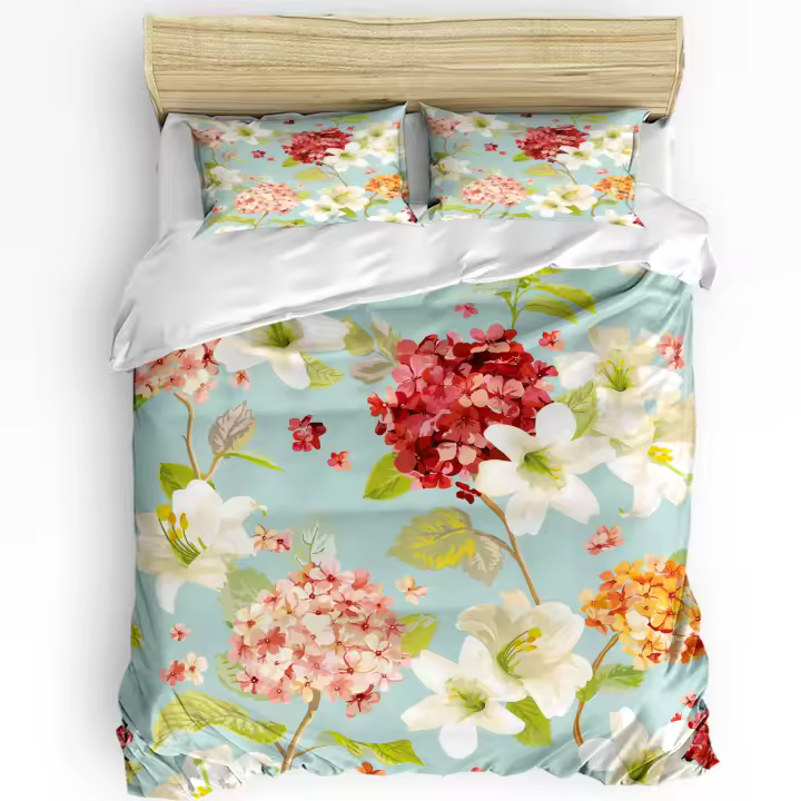 Juego de Ropa de Cama con Flores de Lirios para Niños y Adultos Retro 3 Piezas Funda de Edredón y Dos Piezas de Funda de Cama Cubierta de Tela para el Hogar - 1