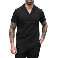 Verano 2025 para hombre, camiseta casual de manga corta con cuello polo y solapa en V, color sólido. - details 9