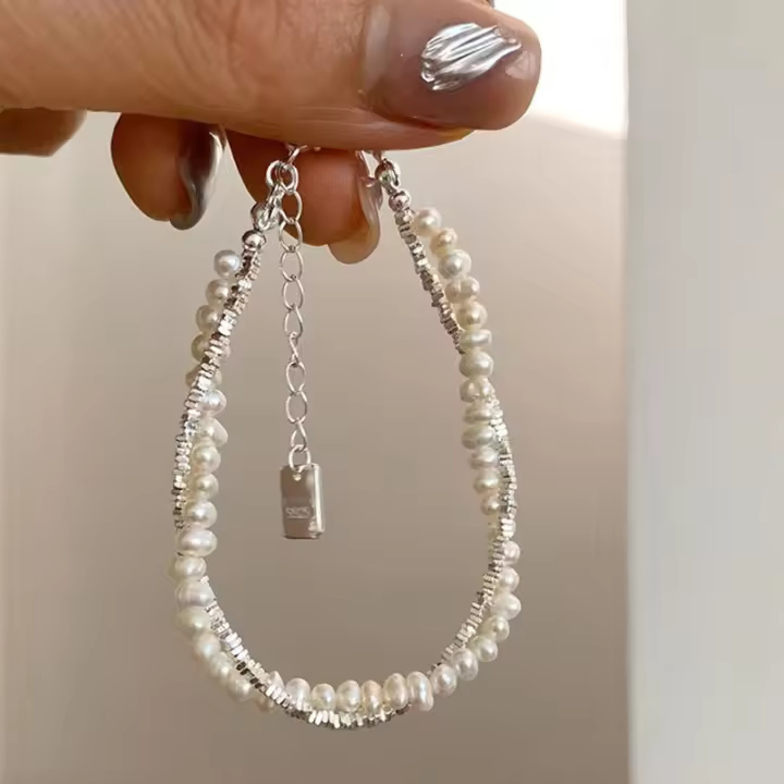 Pulsera de cuentas de plata con fragmentos de perlas pesadas puras de estilo coreano para mujer, regalo exquisito de nicho ligero para joyería Best Fri - 1