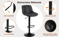 Taburetes Altos de Cocina, Taburete de Bar Regulable en Altura con Respaldo, Taburete Alto Ajustable de Cuero PU, Taburete Cocina Moderna, Marrón, Gris Oscuro, Negro - details 1