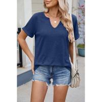 BUNO-2025 Nueva camiseta holgada de manga corta con cuello en V de Color sólido para mujer - details 31