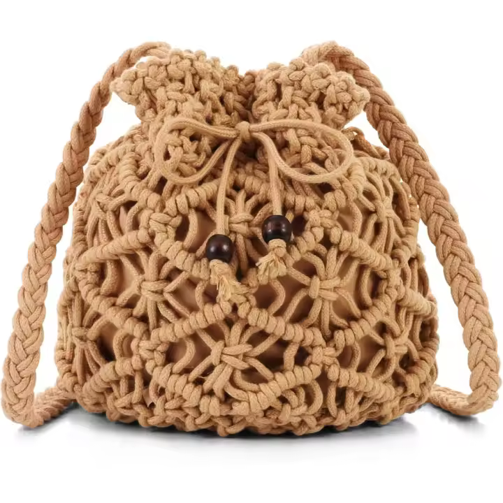 Bolso de Playa de Crochet Mini Bolso de Mano Hecho a Mano para el Verano Cierre con Cordón - 1