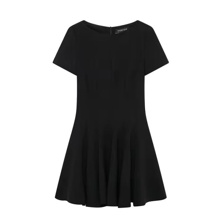 - Mini vestido acampanado para mujer, cuello barco, manga corta, ck, estilos femeninos, moda elegante - 1