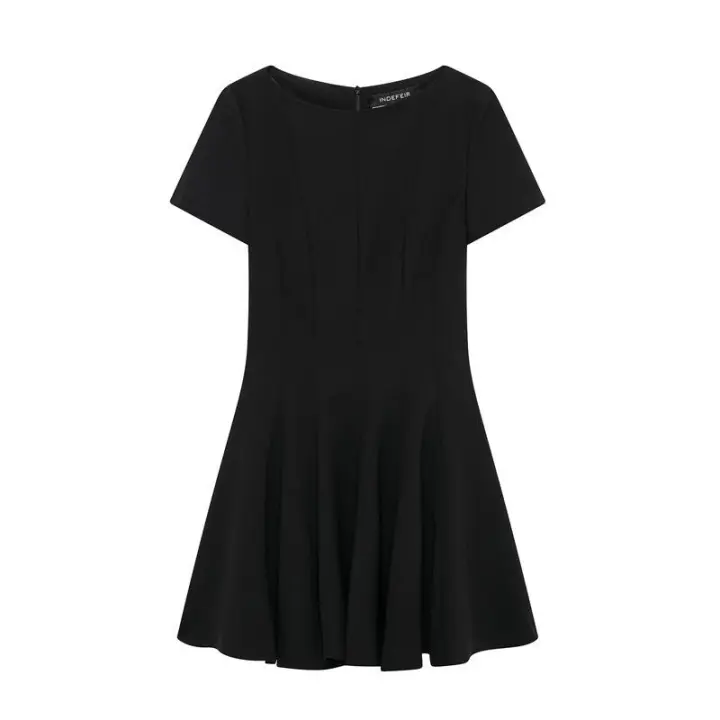 - Mini vestido acampanado para mujer, cuello barco, manga corta, ck, estilos femeninos, moda elegante - 1