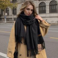 Bufanda de Cachemira de Color liso para mujer, chales gruesos y cálidos de Pashmina con borlas, manta femenina, Hijab, 2024 - details 29