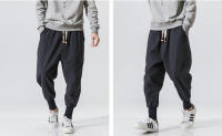 Pantalones Harem De Algodón Y Lino Para Hombre Con Cintura Elástica Estilo Casual Pantalones Drop-Crotch Baggy Callejeros Para Todos Los Días - details 10