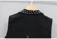 Chaqueta corta para mujer, novedad de 2023, chaleco vaquero con borlas, encaje blanco y negro con una hilera de botones, chaqueta sin mangas - details 10