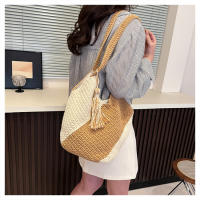 Bolso tejido de gran capacidad para mujer primavera y verano nuevo bolso de hombro de color en contraste bolso de playa versátil para vacaciones en la playa - details 14