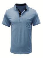 Camisa de manga corta para hombre, camisa de solapa con botones, bolsillo en el pecho, color sólido, a la moda - details 67